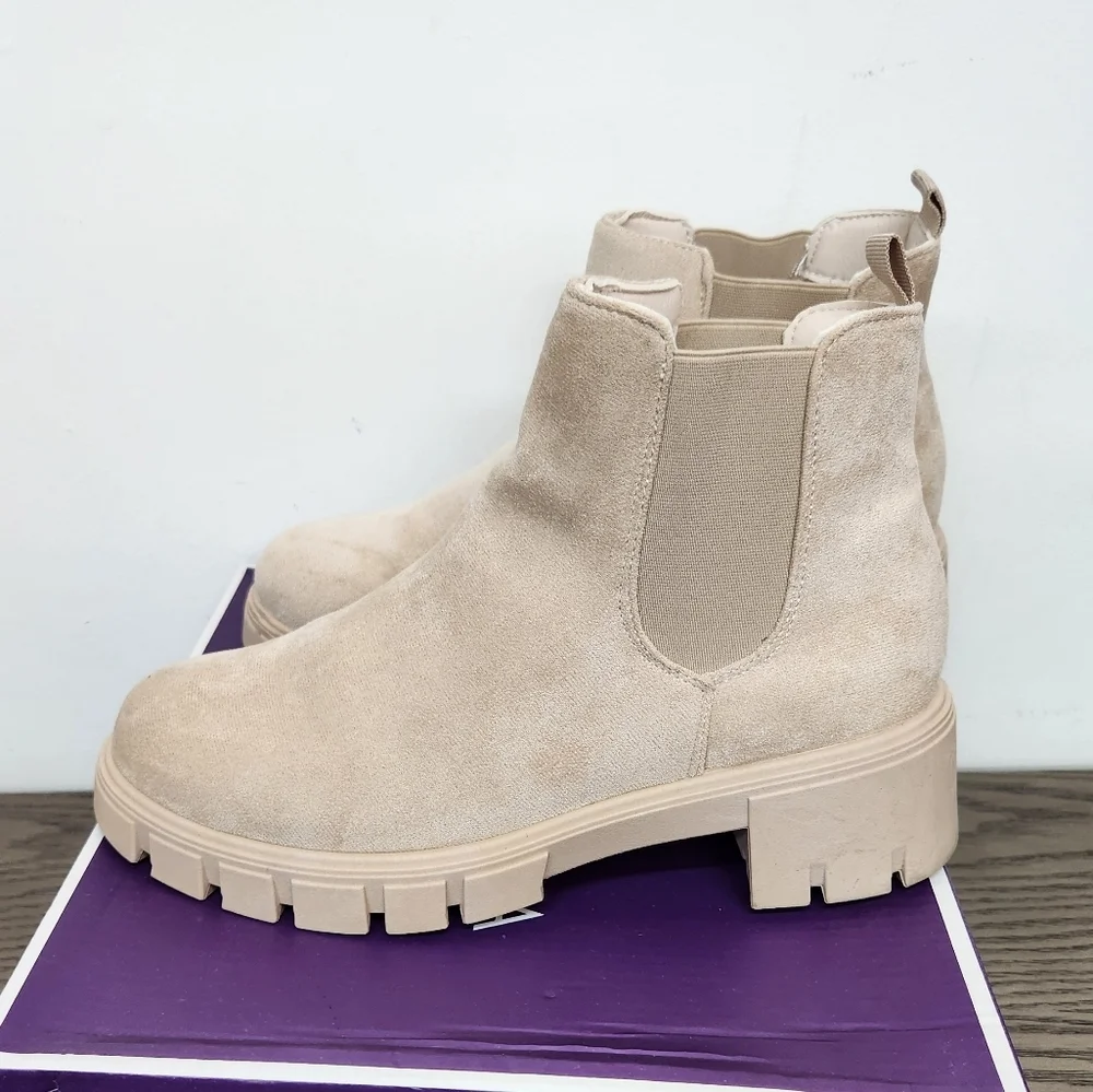 Top Moda Suede Chunky Sole Boots Womens 10 Beige Fall Combat - Picture 11 of 12